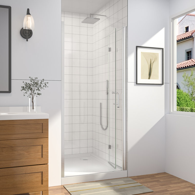 34-36 in.W x 72 in.H Bifold Frameless Glass Shower Door, Folding Frameless Shower Door, Brushed Nickel
