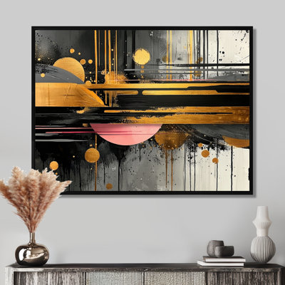 «Dark Transition Golden Shifting Horizons III», art mural transitionnel abstrait de formes modernes