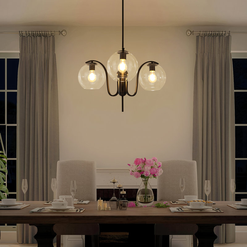 3-Light Adjustable Height Chandelier with Glass Shades