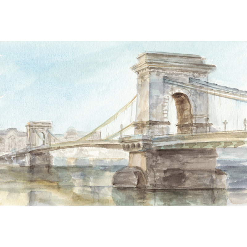 Iconic Watercolor Bridge I by Ethan Harper - Wrapped Canvas Print, 81cm H x 122cm W x 3.8cm D