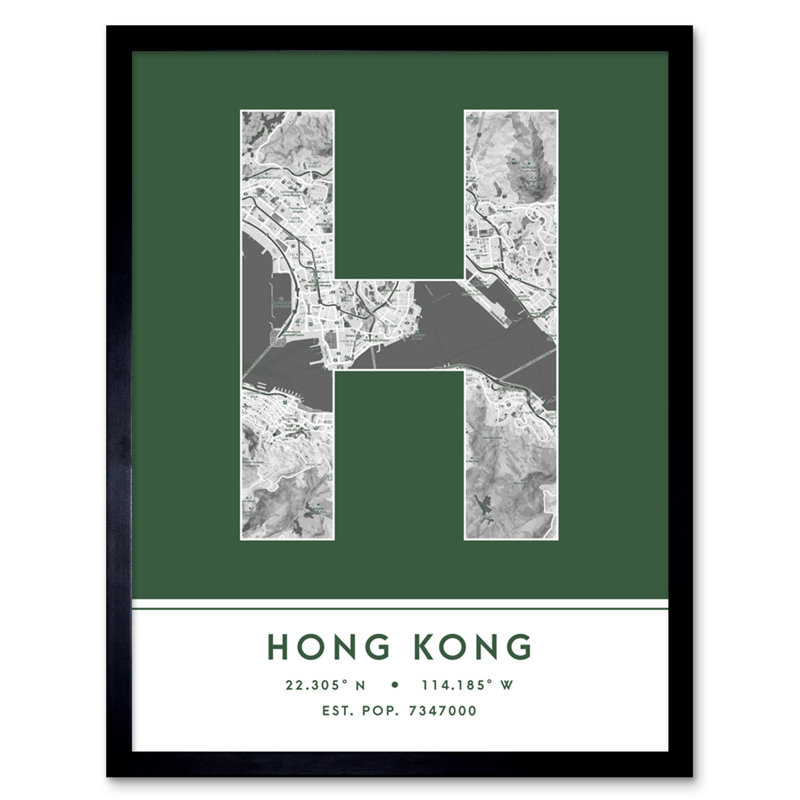 Hong Kong City Map Hong Kong Green - Single Picture Frame Typography