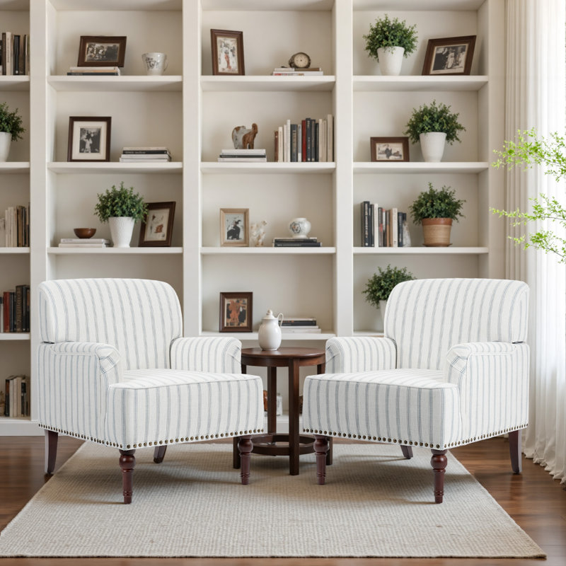 Fauteuil Iliana, Pinstripe Light Blue Linen