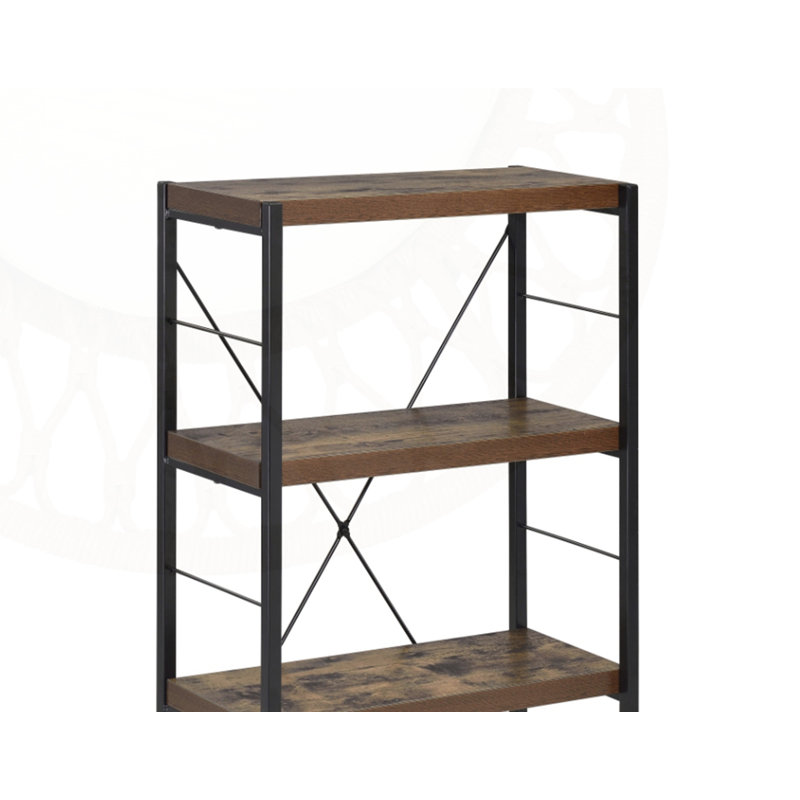 Stylish Weathered Oak & Black Finish Bookshelf With 3 Tiers And Durable Metal Frame For Modern Interiors