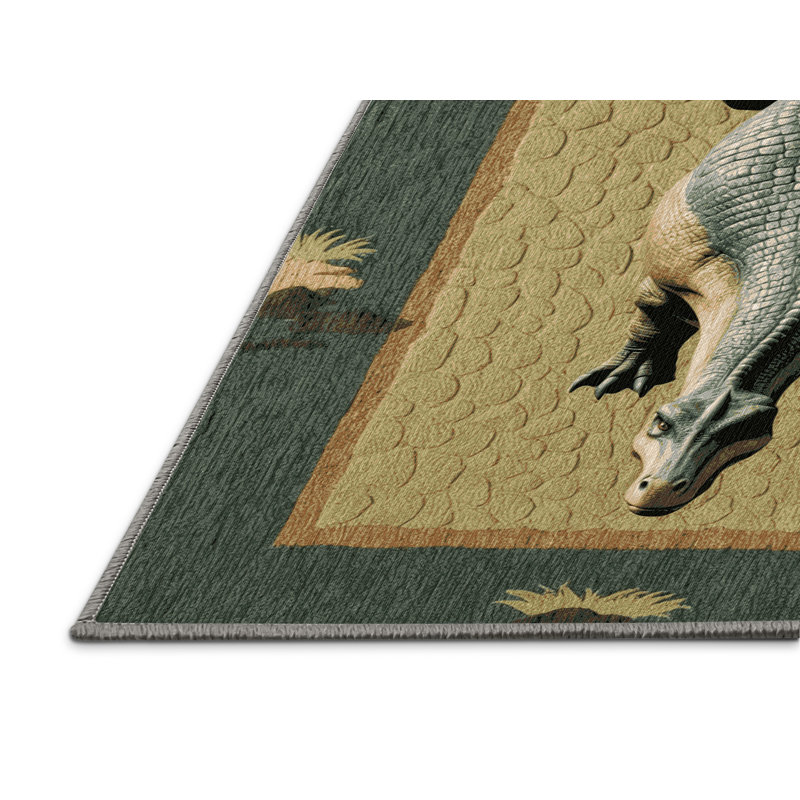 Tapis brun dinosaures lavable à la machine, Rectangle 4 pi x 6 pi