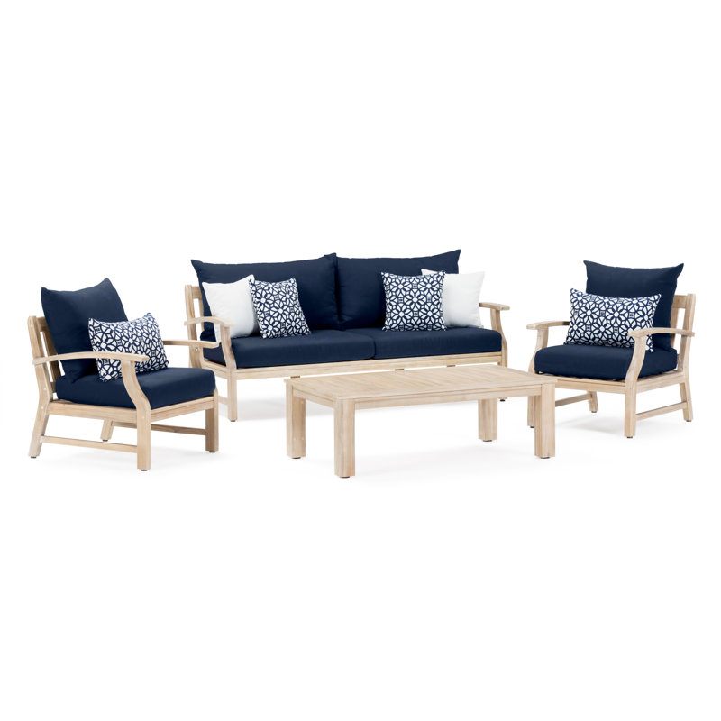Paulet 4 Piece Sofa Seating Seating Group With Sunbrella Cushion Covers, Canvas Navy Sunbrella® Canvas
