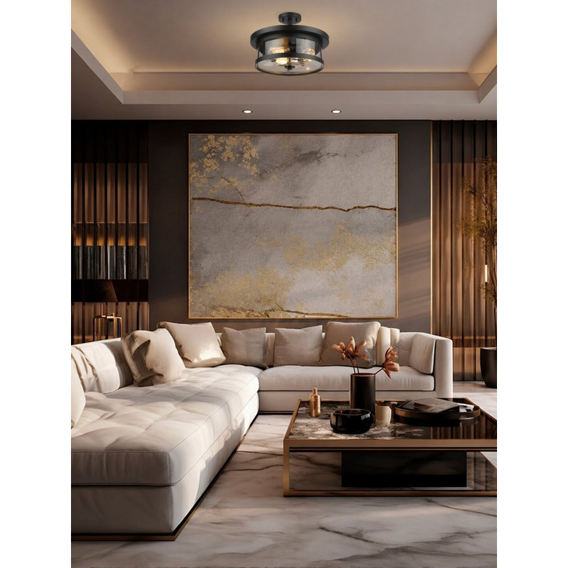 3-Light Flush Mount With Glass Shade, Black