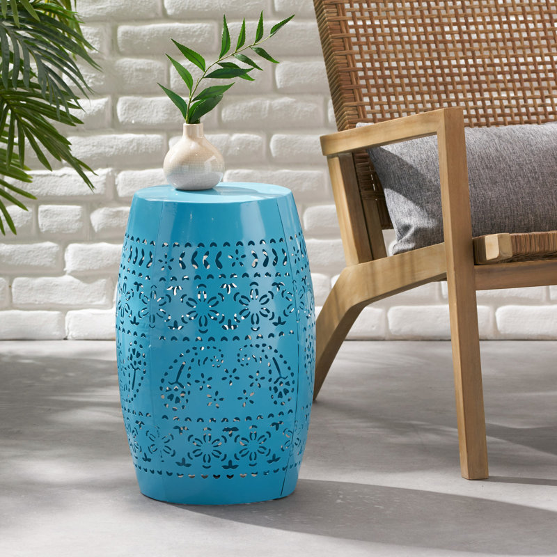 Table d'appoint avec structure en tonneau et motif en dentelle, table de bout de salon