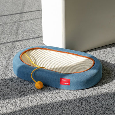  23" Denim-Style Cat Scratcher Lounge With Sisal Surface And Interactive Toy Ball