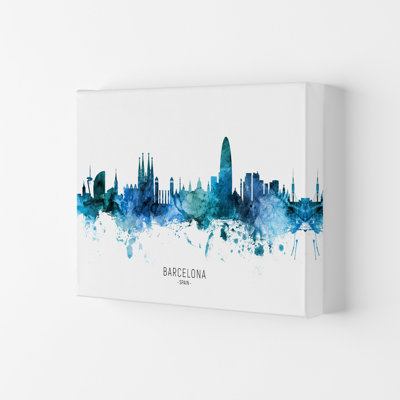 Barcelona Spain Skyline Blue City Name by Michael Tompsett - Print
