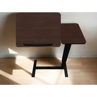 Adjustable Folding Bedside Table - Stand With Wheels, Height And Angle For Laptop, Walnut Black, Versatile Use Laptop Mobile Desk Tilting Function Height, Safe