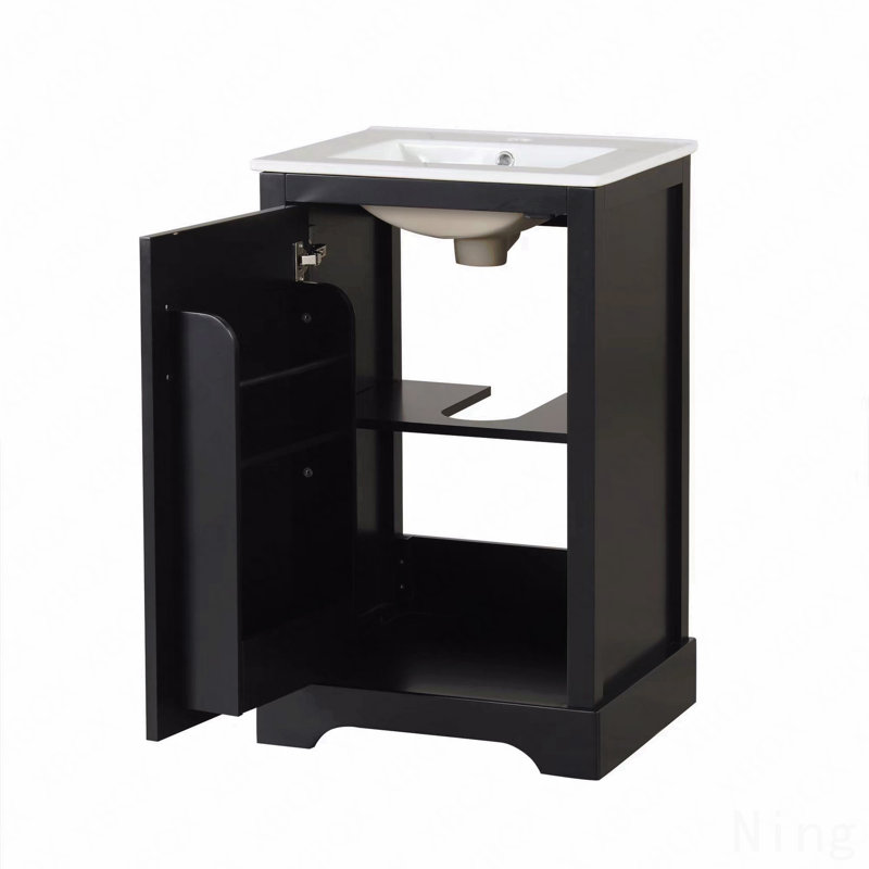 Meuble-lavabo de 20 po avec lavabo, armoire avec porte à fermeture douce, support de rangement, tablette réglable, Noir