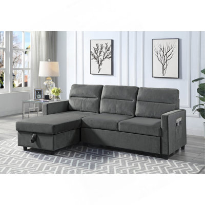 Canapé-lit modulaire réversible en velours gris foncé de 81,5 po avec méridienne de rangement et poche latérale Ivy