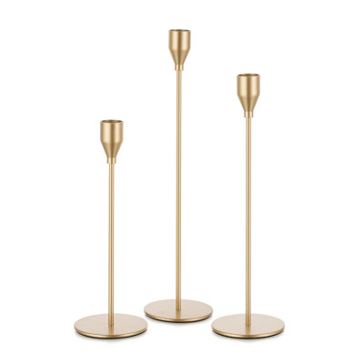 Gold Taper Candle Holders, Set Of 3 Tall Metal Candlesticks For Wedding Table Centerpiece