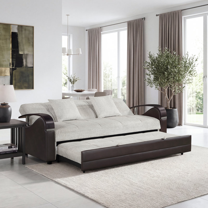 88 " Chenille and Faux Leather Sleeper Sofa