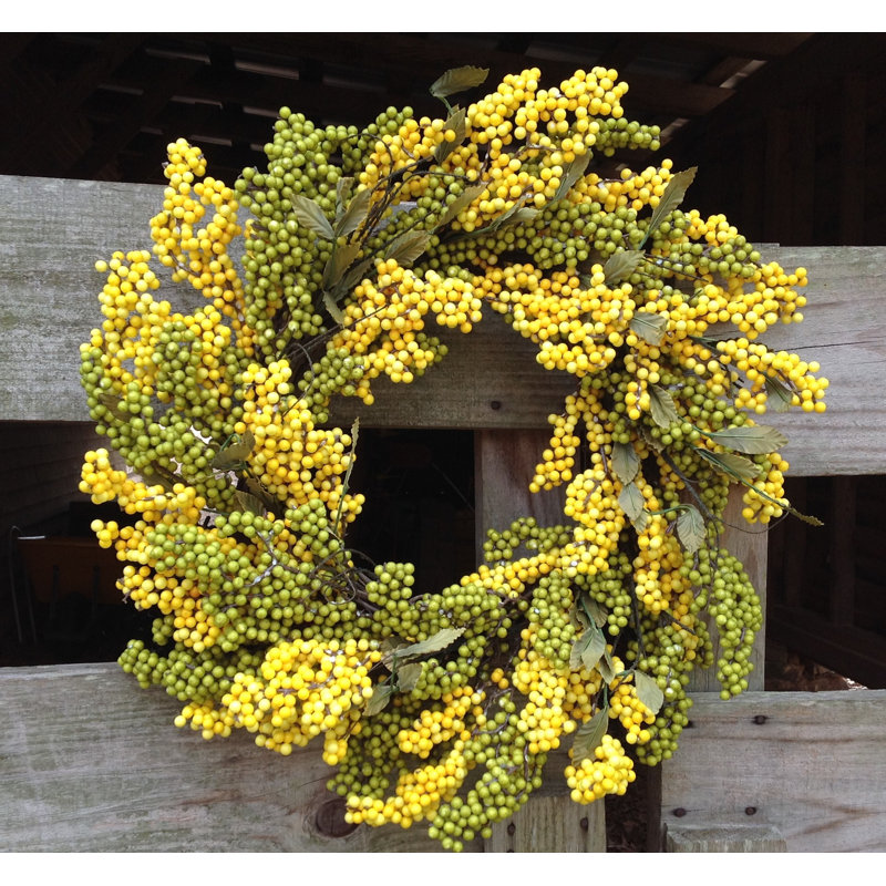 Faux Berry Foam 24'' Wreath, Yellow/Melon