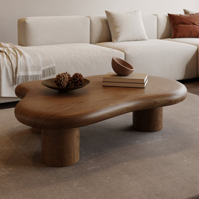 Babajide 48.4inch Cloud Shape Brown four leg Coffee Table, Solid Wood Coffee Table for Livingroom