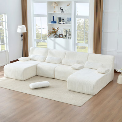 Oversized Sectional Sofa 132.2" Boneless Sofa U-shaped Sofa Couch Cozy Sofa for Living Room, Beige