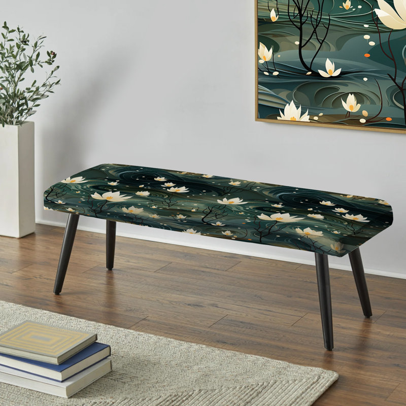 Blanc et vert lotus zen tranquille - banc rembourré botanique noir