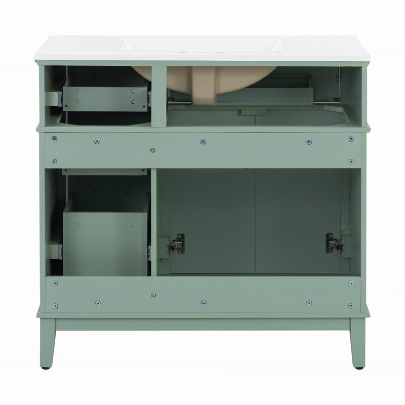 Meuble-lavabo de salle de bain de 36 pouces (91 cm) avec 4 tiroirs de rangement et porte à fermeture en douceur, Vert clair