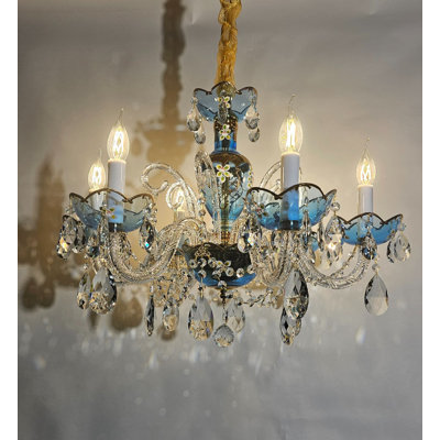 6 Lights French Romantic Blue Crystal Chandelier