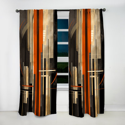 Orange And Grey Vectors I - Abstract Shapes Curtain - Room Darkening Abstract Curtain - 1 Panels