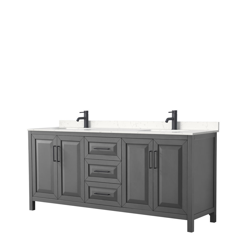 Daria 80'' Double Bathroom Vanity with Carrara Marble Top, Dark Gray, Matte Black