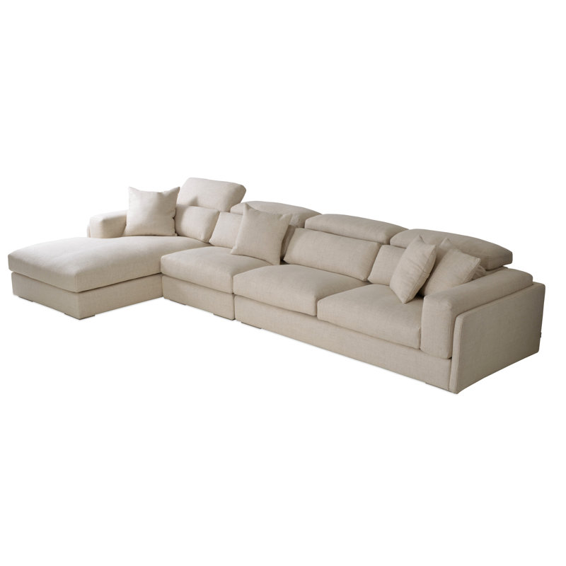 Canapé modulaire 3 pièces rembourré Hollywood, Mélange de coton crème tweed, Accoudoir à gauche (vu de face)