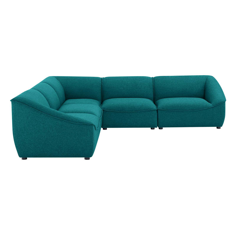 Canapé modulaire 5 pièces Comprise, Tissage uni bleu sarcelle