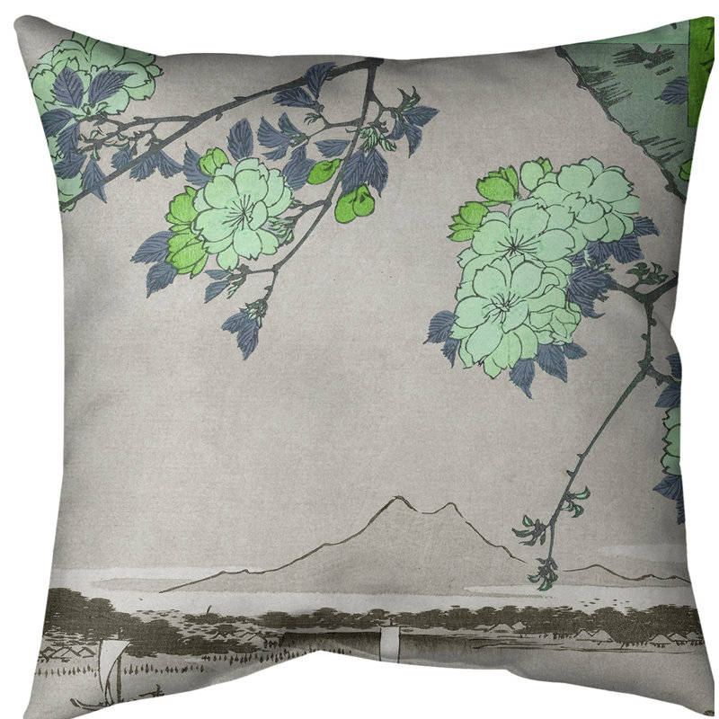 Housse de coussin Blossoms over the River, 20 po x 20 po, Vert, Polyester filé