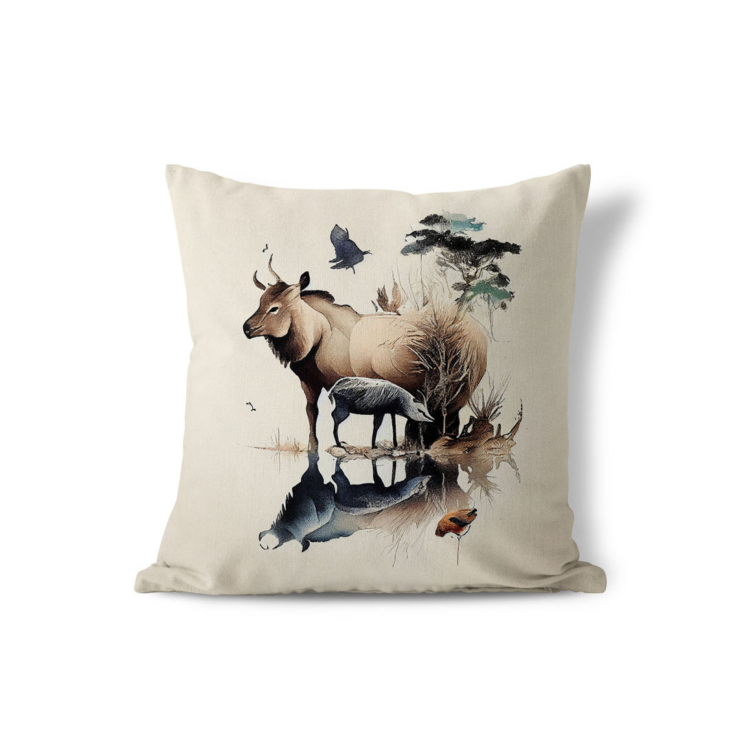 Reflection of Deer Indoor/Outdoor Floral Square Cushion With Filling