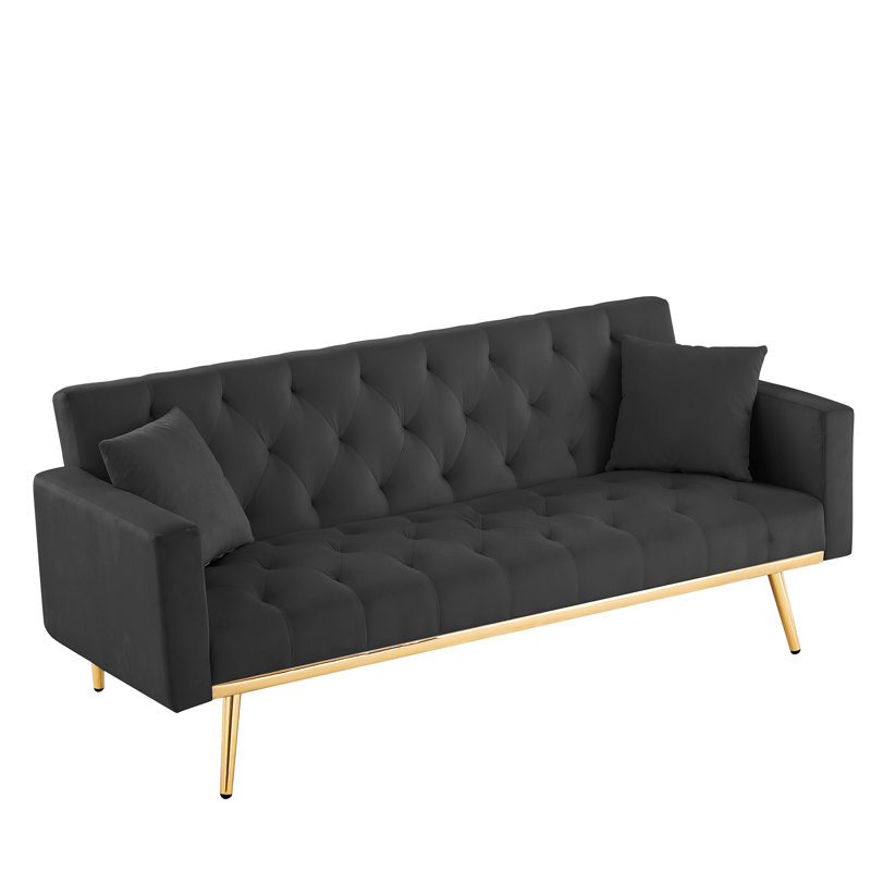Lit futon noir moderne, dossier et siège, convertible en velours convertible compact essentiel, velours, 3 positions réglables, pieds en métal, assemblage facile