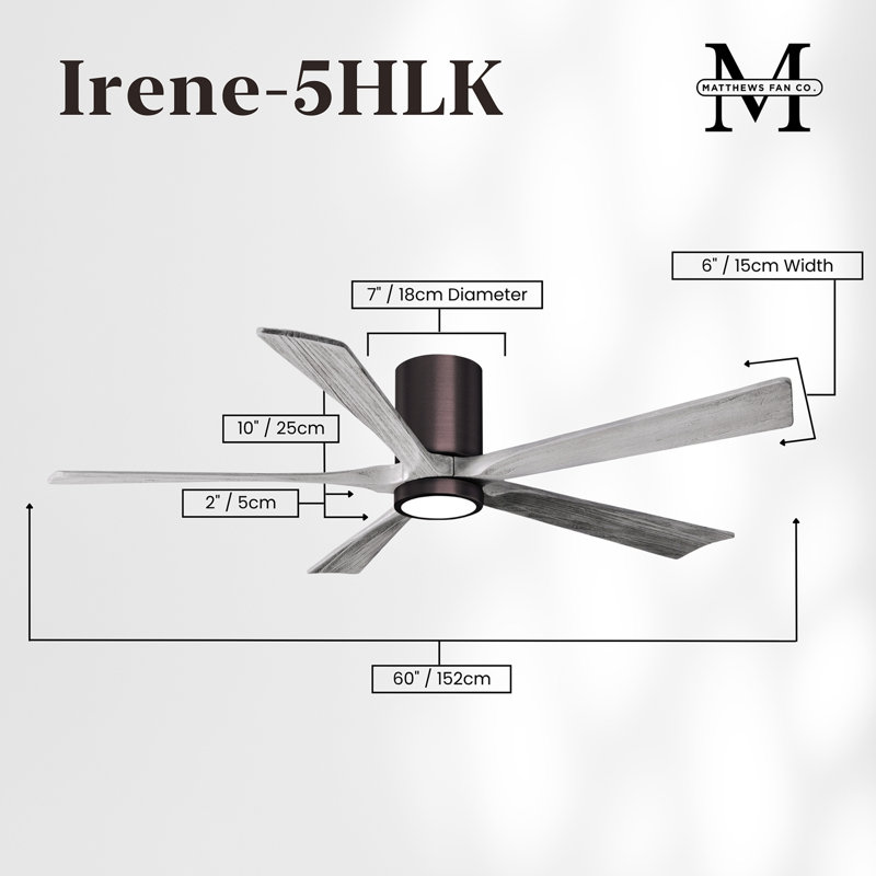 Irene 5 - Blade LED Ceiling Fan with Light Kit Included, Brushed Bronze, 60", Barn Wood Tone