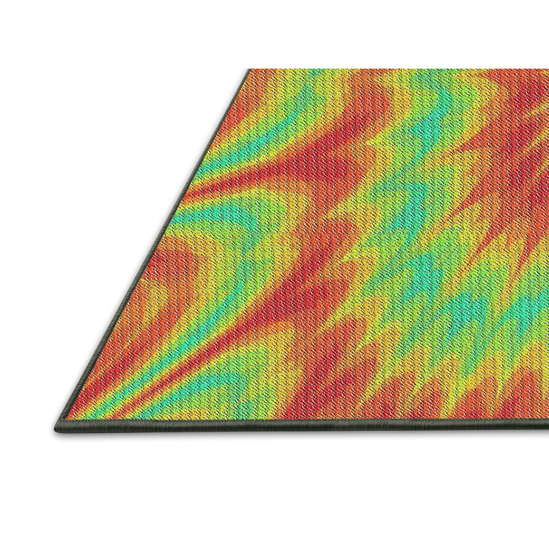 Tapis vert/orange tissé à la machine, Rectangle 5 pi x 7 pi