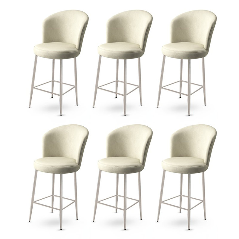 Modern Bar Stool Set (6 Pieces), Cream & Chrome, 18.1 x 40.2 x 15.7 inches | 100% Metal Frame, 1.5-inch Seat Height, 2.5-inch Back Foam | Stylish & Durable for Home or Commercial Use, Perfect for Bars & Kitchens