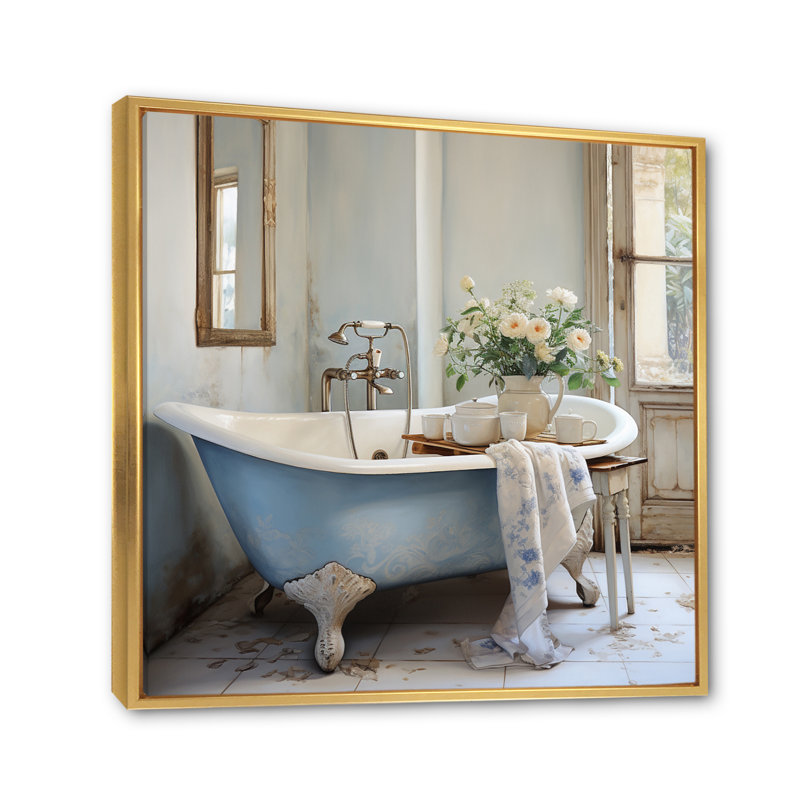 «Bath Laundry Serenity Soak», reproduction sur toile, H 16 po x l 16 po x P 1 po, Cadre flottant doré