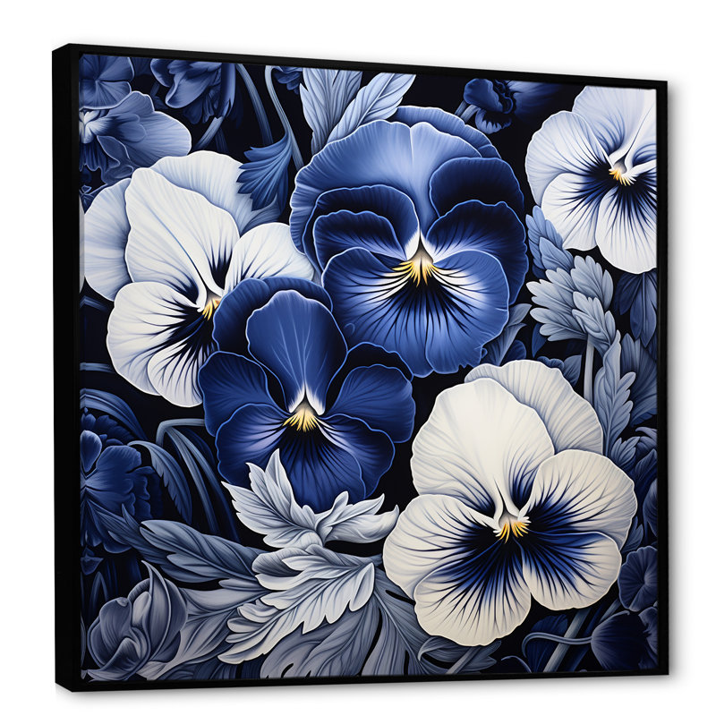 «Minimalisme Pansies In The Shadows», art mural sur toile, Cadre flottant noir, H 30 po x l 30 po x P 1 po