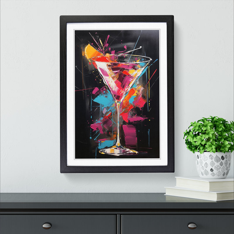Cocktail Gestural - Single Picture Frame Print on Wood, 64cm H x 46cm W x 2cm D, Black Framed