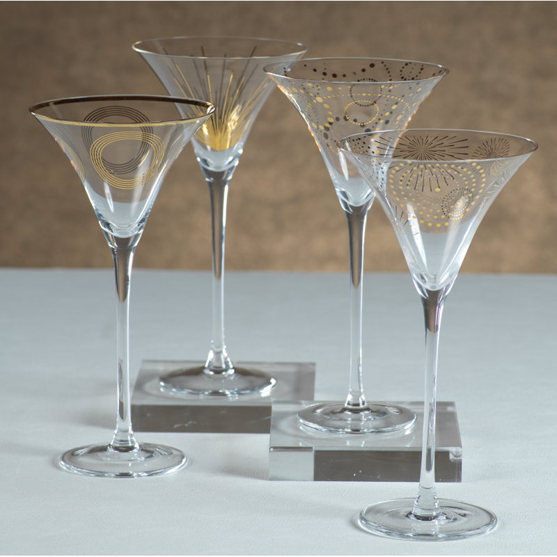 Festivity Clear Glass Martini Set with Gold and Black Geometric Patterns