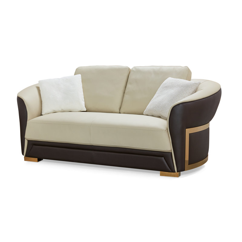 Loveseat, Beige/Chocolate Genuine Leather