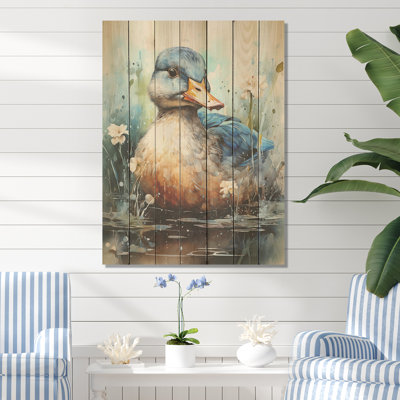 Blue Duck Aquarelle Avian - animal de canard sur bois