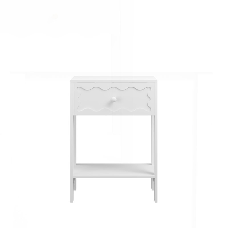 Table de chevet avec tiroir et tablette ouverte, table de chevet à motif de vagues moderne