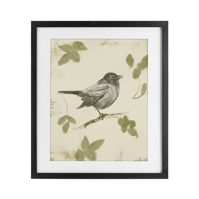 «Bird Scene over Neutral», reproduction encadrée sous verre, conception de Lanie Loreth, Cadre noir minuit, H 16 po x l 13 po