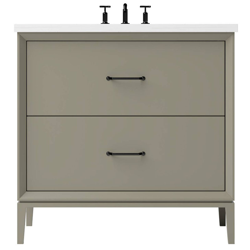 Meuble-lavabo simple à deux tiroirs Alexandra, Olive française, Noir mat, 36"