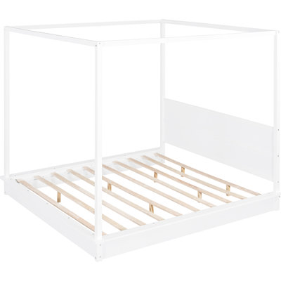 King Size, White, Platform Bed, Led Canopy, Clean Lines, Timeless Bedroom Decor Canopy Contemporary Look, , Cozy Vibe