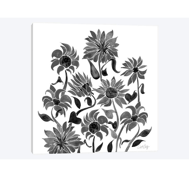 « tournesol aquarelle, black » par cat coquillette, reproduction d’impression sur toile tendue, H 12 po x l 12 po x P 0,75 po
