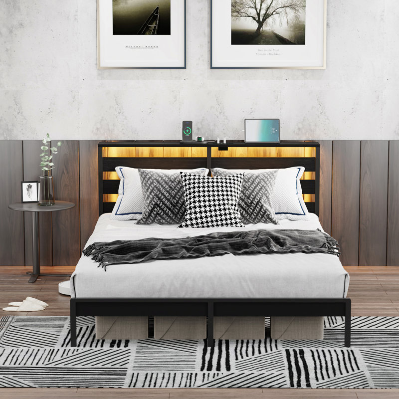 Full Size Sturdy Metal Platform Bed with Ambient Lighting