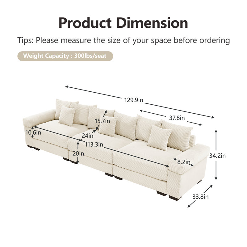 Canapé modulaire surdimensionné en velours côtelé de 130 po, Beige