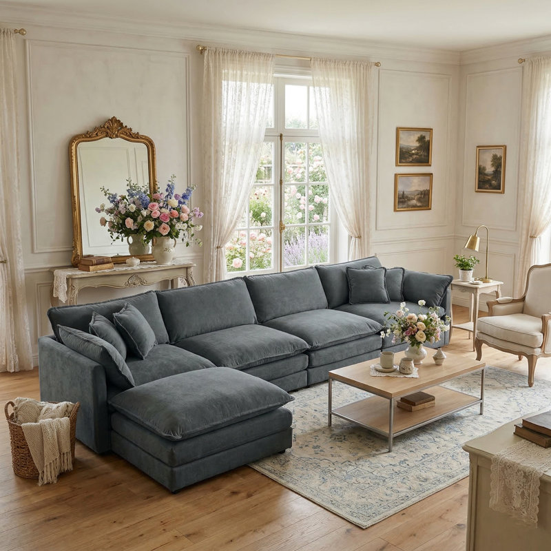 146" Upholstery Modular Sectional Set, Gray Chenille
