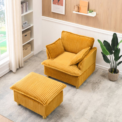 Velours côtelé jaune avec du bois massif rembourré d'éponge relaxant + un cadre à panneau en bois de salon, un balcon et des coussins élégants