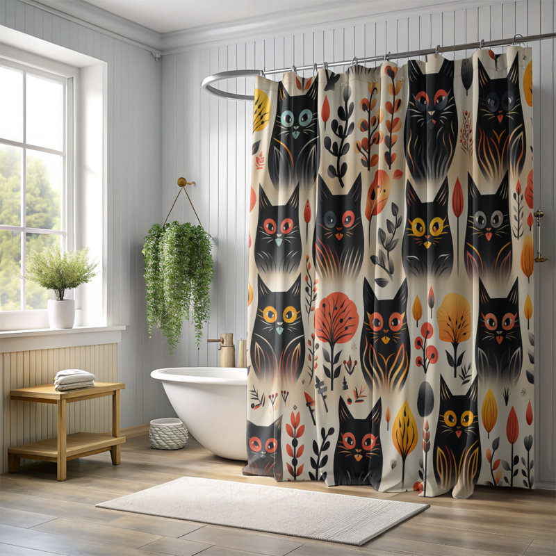 Enchanted Feline - Rideau de douche Premium, H 74 po x l 71 po